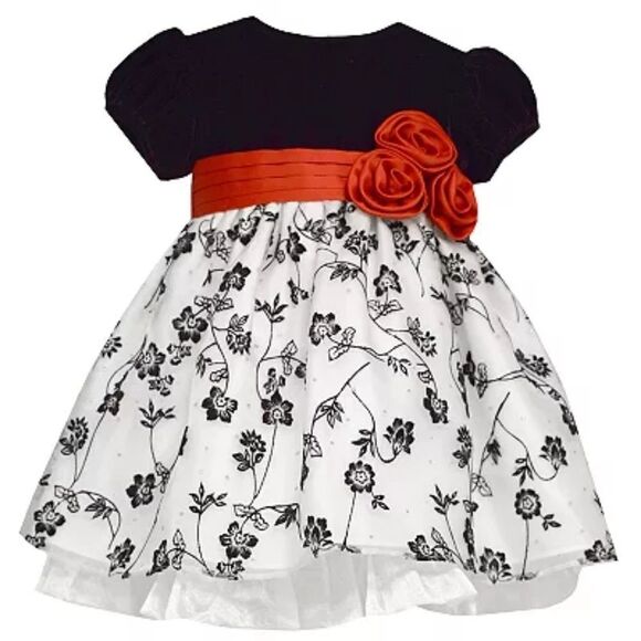 NWT Bonnie Baby Toddler Girl Bonnie Jean Velvet Floral Dress with Bloomers - Picture 1 of 6